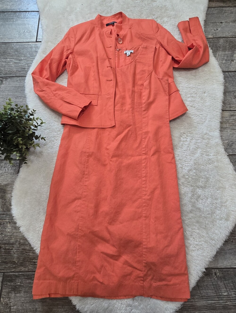 Chadwicks Coral Orange 2-Piece Dress and Blazer Professional Office Career Set 8